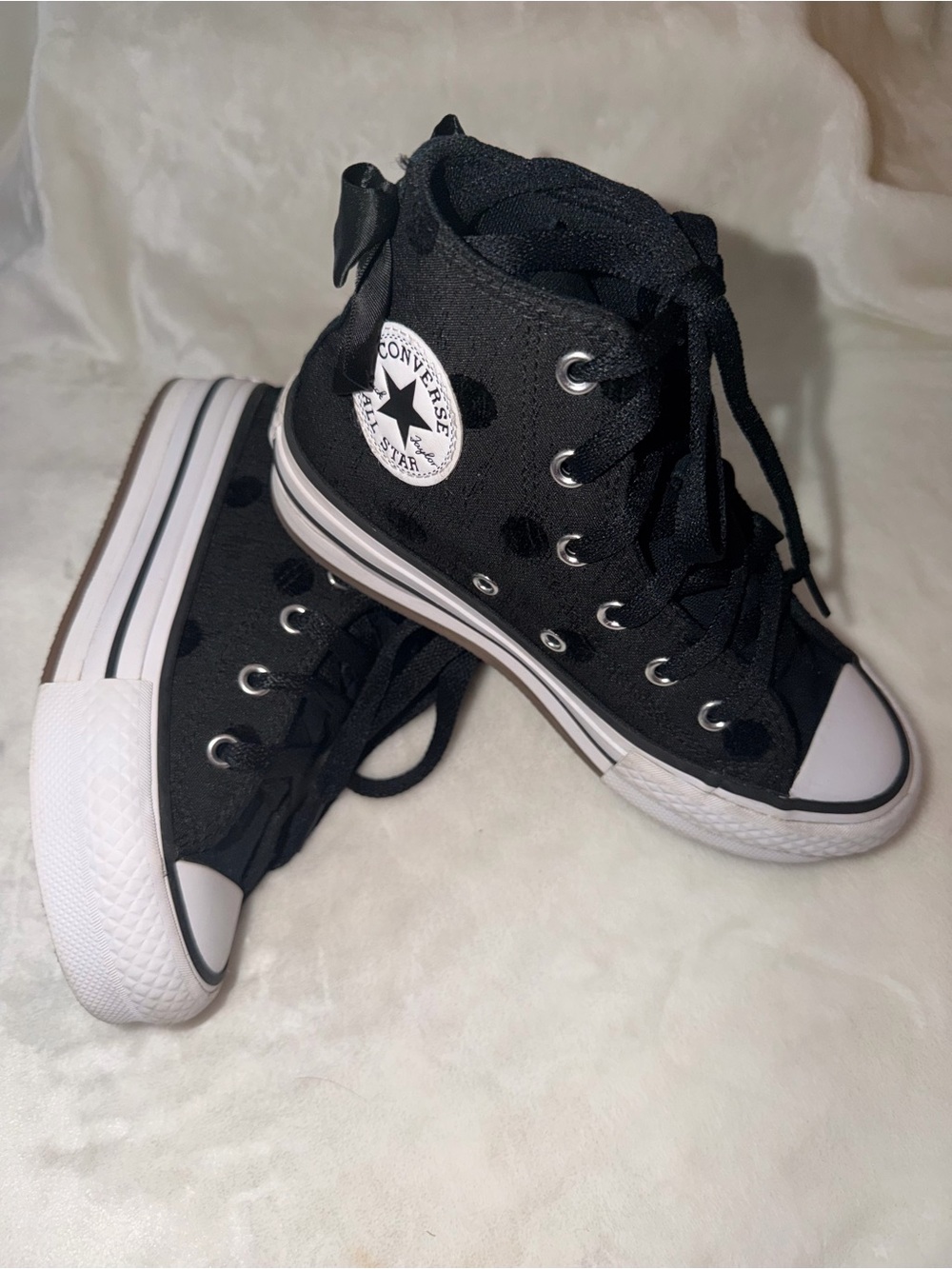 Converse Chuck Taylor All Star Black Polka Dot High Tops Bow Youth Size 1 - Picture 13 of 13